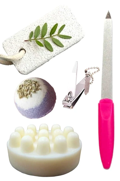 5'li Ayak Peeling Bakım Rahatlatıcı Doğa Keçi Sütlü Sabun Nem Topu Yatıştırıcı Pedikür Seti ürün görseli 1