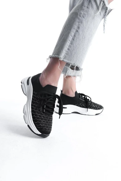Kadın Rocco SiyahTriko Beyaz Tabanlı Taşlı Spor Ayakkabı & Sneaker ürün görseli 1