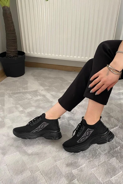 Kadın Fabri Siyah Triko Taşlı Spor Ayakkabı & Sneaker ürün görseli 1