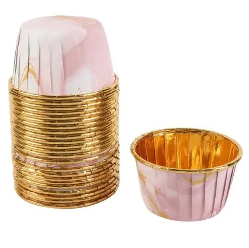 Cupcake/Muffin /Suffle Kek Kapsülü Pembe Mermer Desenli 50 Li ürün görseli 1