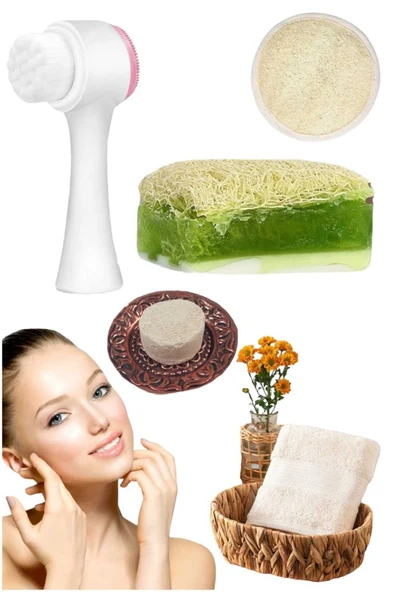 5'li Set Cilt Yüz Masaj Kırışıklık Beyazlatıcı Bakım Seti Temizleme Peeling Gerdirme Ruşur Taşı ürün görseli 1