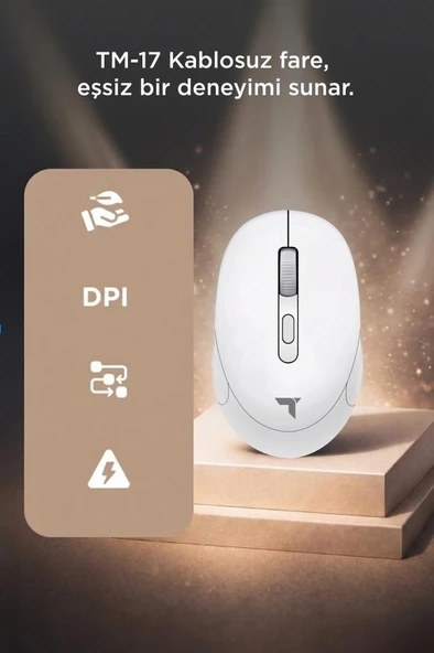 Mouse Çift Modlu Sessiz Kablosuz Fare TM17 Beyaz - Resim 3