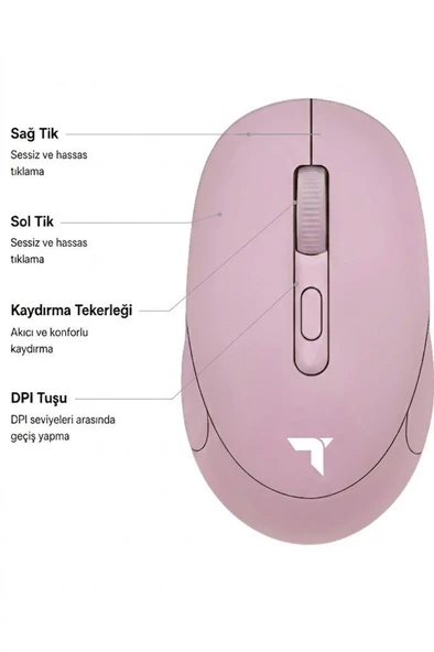 Mouse Çift Modlu Sessiz Kablosuz Fare TM17 Pembe - Resim 4