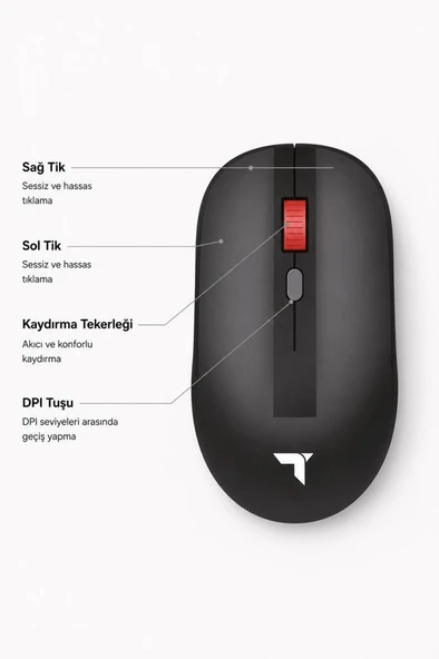 Mouse Çift Modlu Sessiz Kablosuz Fare TM18 Siyah - Resim 4