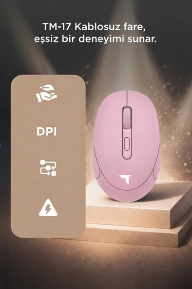 Mouse Çift Modlu Sessiz Kablosuz Fare TM17 Pembe - Resim 3