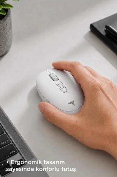 Mouse Çift Modlu Sessiz Kablosuz Fare TM17 Beyaz - Resim 5