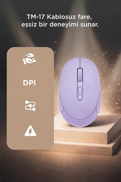 Mouse Çift Modlu Sessiz Kablosuz Fare TM17 Mor - Resim 3