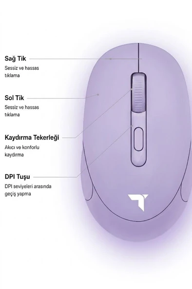 Mouse Çift Modlu Sessiz Kablosuz Fare TM17 Mor - Resim 4