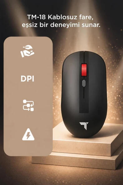 Mouse Çift Modlu Sessiz Kablosuz Fare TM18 Siyah - Resim 3