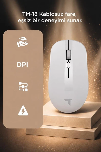 Mouse Çift Modlu Sessiz Kablosuz Fare TM18 Beyaz - Resim 3