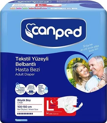 Canped Tekstil Yüzeyli Belbantlı Gece Büyük Boy L 14'lü Hasta Bezi ürün görseli 1