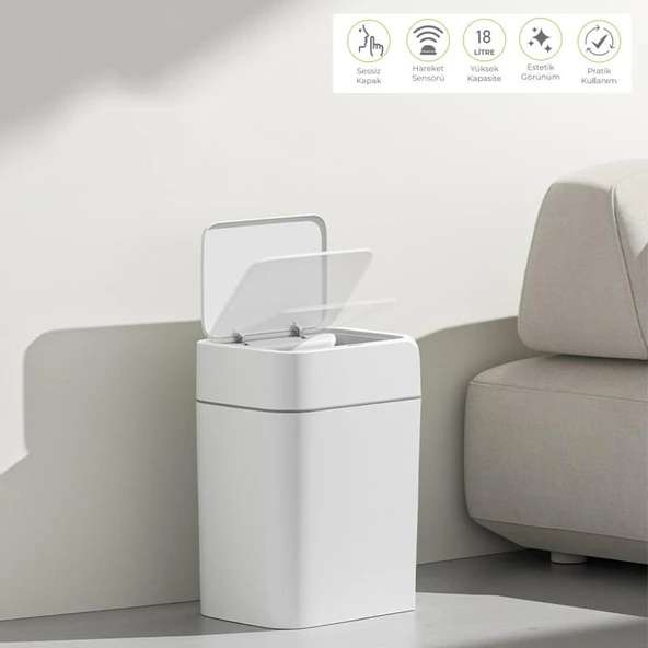 18 Litre Sensörlü Otomatik Çöp Kovası Ofis Mutfak Banyo Balkon Çöp Kovası ürün görseli 1