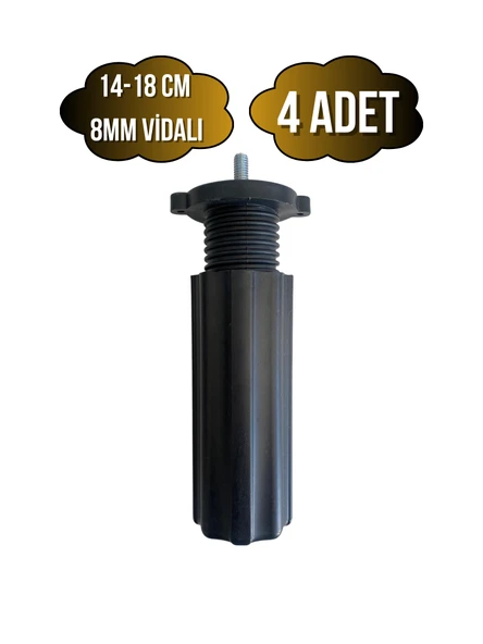 Siyah 14-18cm Ayarlı Plastik Orta Ayak Mobilya Masa ve Dolap Ayağı(14-18CM)(SİYAH)(8MM VİDALI) Siyah 14-18cm 14-18cm - 4 ADET ürün görseli 1