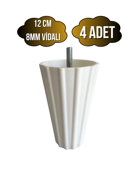 Armut Beyaz Plastik 12cm Ayak 8mm Vidalı Mobilya Koltuk ve Baza Ayağı(12CM)(BEYAZ)(8MM)(VİDALI) Beyaz 12cm 12cm - 4 ADET ürün görseli 1