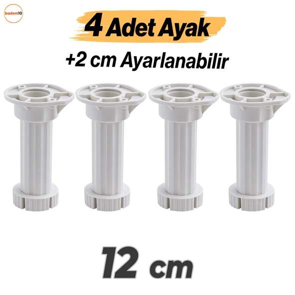 Ayarlanabilir 12 Cm Plastik Ayak Dolap Mobilya Tezgah Puf Yükseltici Yükseltme Ayağı Beyaz Ayakları ürün görseli 1