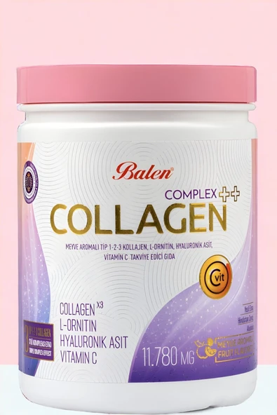 COLLAGEN COMPLEX ++ MEYVE AROMALI TİP 1,2,3 KOLAJEN , L-ORNİTİN, HYALURONİK ASİT, VİTAMİN C ürün görseli 1