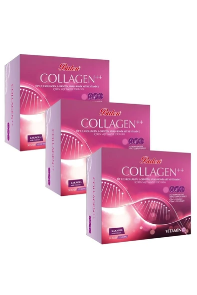 3 Kutu Collagen Tip 1,2,3 Kolajen L-ornitin, Hyaluronik Asit Ve Vitamin C Içeren 30 Saşe 12100 Mg ürün görseli 1