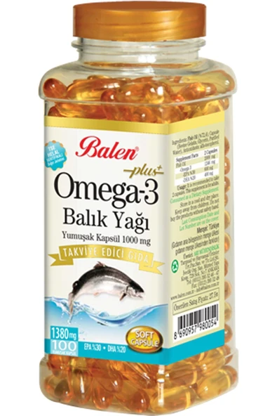 Omega3 Balık Yağı (EPA:300mg + DHA:200mg) Yumuşak Kapsül 100 ADET 1000 mg ürün görseli 1