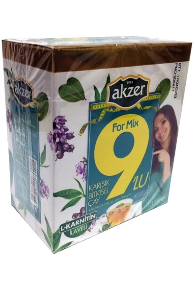 Akzer Formmix 9’lu Karışık Bitki Süzen Poşet Çay 60x1.67gr Mixed Herbal Tea 100gr ürün görseli 1