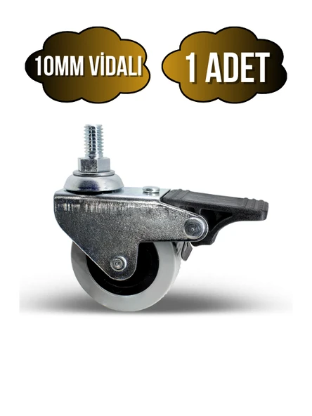Vidalı Frenli Sandalye Tekeri Koltuk ve Sehpa Tekeri(10MM)(50MM)(KROM - GRİ)(FRENLİ)(VİDALI) Gri GRİ - 1 ADET ürün görseli 1