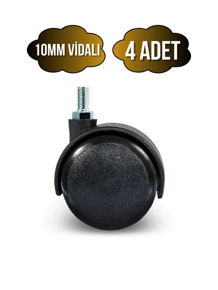 Vidalı Masa Tekeri Sandalye ve Koltuk Tekeri(10MM)(50MM)(SİYAH) Siyah 10mm SİYAH - 4 ADET ürün görseli 1