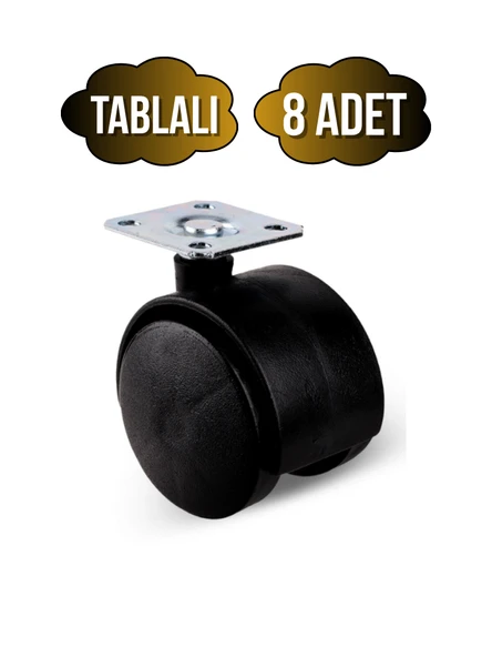 Düz Tablalı Tekerlek 50mm Masa Sehpa Dolap Tekeri(SİYAH)(50MM) Siyah SİYAH - 8 ADET ürün görseli 1