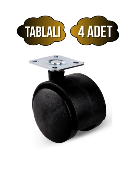 Düz Tablalı Tekerlek 50mm Masa Sehpa Dolap Tekeri(SİYAH)(50MM) Siyah SİYAH - 4 ADET ürün görseli 1