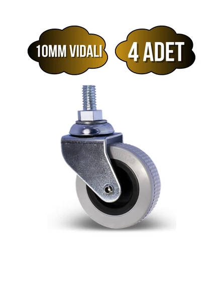 10mm Vidalı Frensiz Sandalye Tekeri Koltuk ve Sehpa Tekeri(50MM)(KROM - GRİ)(FRENSİZ)(10MM)(VİDALI) Gri GRİ - 4 ADET ürün görseli 1