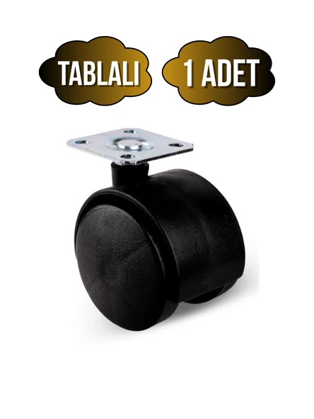 Düz Tablalı Tekerlek 50mm Masa Sehpa Dolap Tekeri(SİYAH)(50MM) Siyah SİYAH - 1 ADET ürün görseli 1