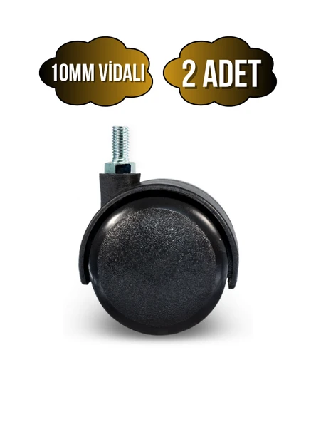 Vidalı Masa Tekeri Sandalye ve Koltuk Tekeri(10MM)(50MM)(SİYAH) Siyah 10mm SİYAH - 2 ADET ürün görseli 1