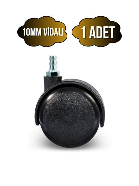 Vidalı Masa Tekeri Sandalye ve Koltuk Tekeri(10MM)(50MM)(SİYAH) Siyah 10mm SİYAH - 1 ADET ürün görseli 1