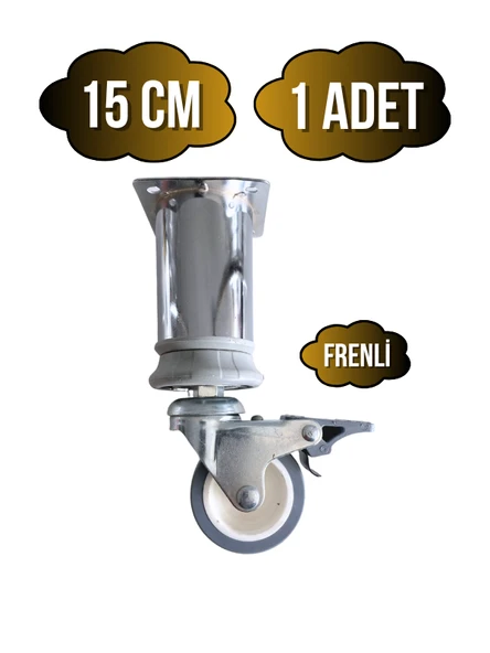 Metal Krom Tekerli Ayak Mobilya Masa ve Dolap Tekerli Ayağı(FRENLİ)(KROM)(15CM)(AYAK ÇAPI:42MM) Krom 15cm 15cm - 1 ADET ürün görseli 1