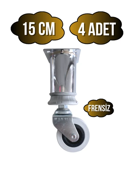 Metal Krom Tekerli Ayak Mobilya Masa ve Dolap Tekerli Ayağı(FRENSİZ)(KROM)(15CM)(AYAK ÇAPI:42MM) Krom 15cm 15cm - 4 ADET ürün görseli 1