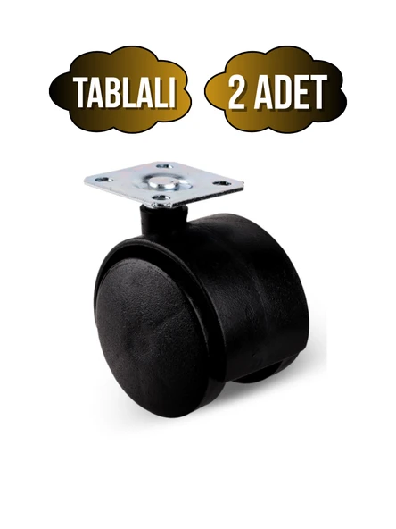 Düz Tablalı Tekerlek 50mm Masa Sehpa Dolap Tekeri(SİYAH)(50MM) Siyah SİYAH - 2 ADET ürün görseli 1