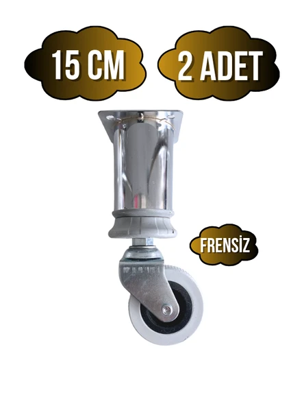 Metal Krom Tekerli Ayak Mobilya Masa ve Dolap Tekerli Ayağı(FRENSİZ)(KROM)(15CM)(AYAK ÇAPI:42MM) Krom 15cm 15cm - 2 ADET ürün görseli 1