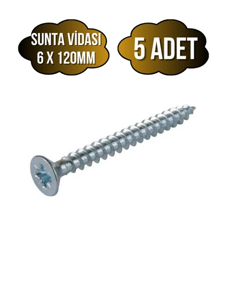 Sunta Vidası 6x120mm Çinko Ahşap MDF Montaj Vidası(6X120MM) 5 ADET ürün görseli 1
