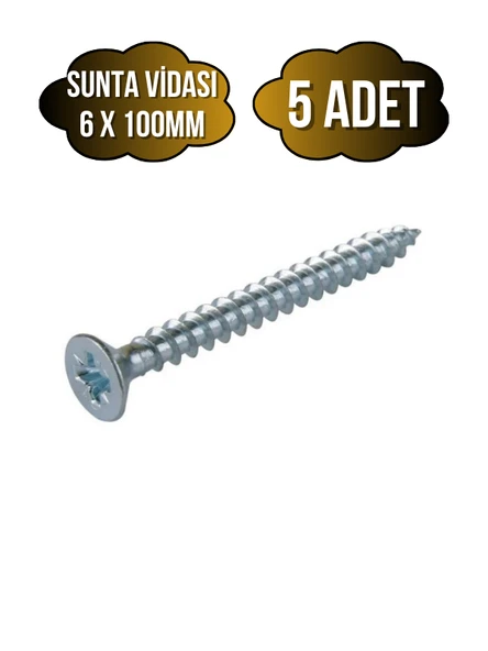 Sunta Vidası 6x100mm Çinko Ahşap MDF Montaj Vidası(6X100MM) 5 ADET ürün görseli 1