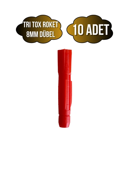 Tri Tox Roket Kırmızı 8mm Dübel Beton Tuğla Briket Dubeli(8MM)(KIRMIZI)(ROKET) Kırmızı 8mm KIRMIZI - 10 ADET ürün görseli 1