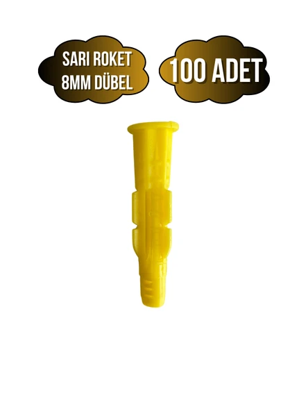 Roket Sarı 8mm Dübel Beton Tuğla Briket Dubeli(8MM)(SARI)(ROKET) Sarı 8mm SARI - 100 ADET ürün görseli 1