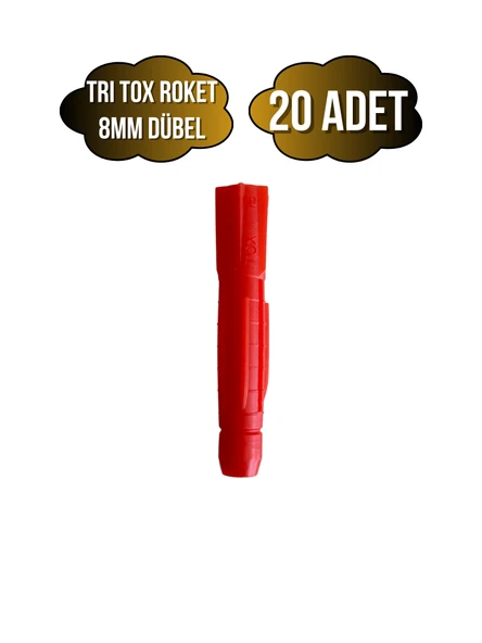 Tri Tox Roket Kırmızı 8mm Dübel Beton Tuğla Briket Dubeli(8MM)(KIRMIZI)(ROKET) Kırmızı 8mm KIRMIZI - 20 ADET ürün görseli 1