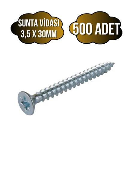 Sunta Vidası 3,5x30mm Çinko Ahşap MDF Montaj Vidası(3,5X30MM) 500 ADET ürün görseli 1