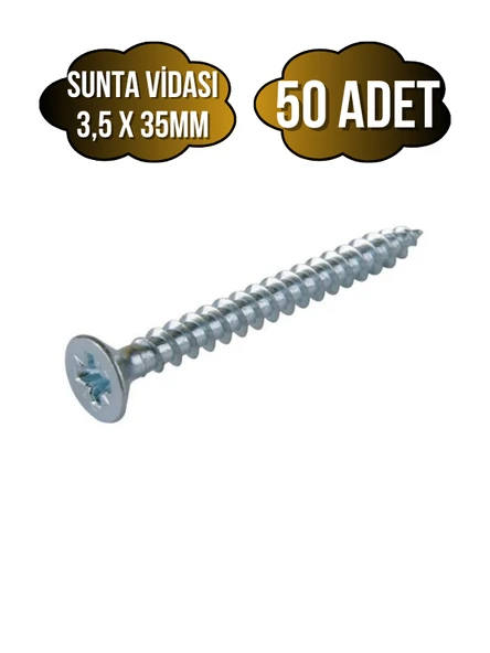 Sunta Vidası 3,5x35mm Çinko Ahşap MDF Montaj Vidası(3,5X35MM) 50 ADET ürün görseli 1