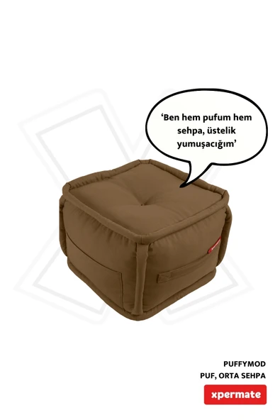 XPERMATE PuffyMod Dekoratif Kare Puf Orta Sehpa Ayak Uzatma Puf 40x40 cm Kahverengi ürün görseli 1