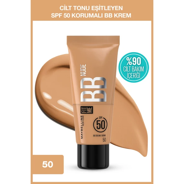 Maybelline New York Fit Me Nude Cilt Bakımı Etkili Nemlendirici SPF50 BB Krem - 50 ürün görseli 1