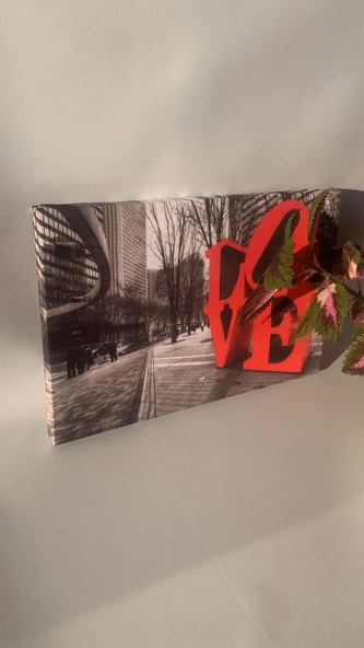 Cadde'de Kırmızıyla Yazılı Love Natürel Tasarım Ahşap Çerçeve Ev İşyeri Ofis Duvar Kanvas Tablo SBK4 ürün görseli 1