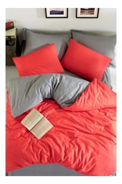 mer-tim ezberbozan ev tekstili Mer-tim Tek Kişilik Small Size 135x200 Çift Taraflı Nevresim Yorgan Kılıfı Kırmızı-gri ürün görseli 1