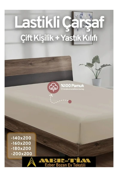 mer-tim ezberbozan ev tekstili Mer-Tim Pamuklu Ranforce Çift Kişilik Lastikli Fitted Çarşaf ve Yastık Kılıfı Set