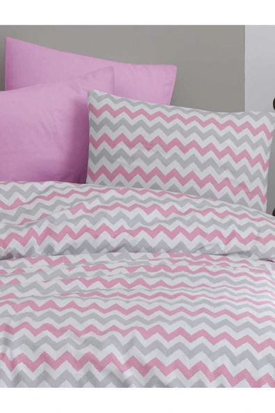 mer-tim ezberbozan ev tekstili Mer-tim Tek Kişilik Lastiksiz Pembe Zikzak Desenli Pamuklu Ranforce Nevresim Takımı 160 X 220 ürün görseli 1