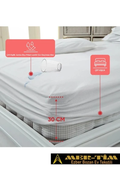 mer-tim ezberbozan ev tekstili Mer-tim Çift Kişilik Jumbo Boy Fitted Lastikli Sıvı Geçirmez Alez 200x200 ürün görseli 1