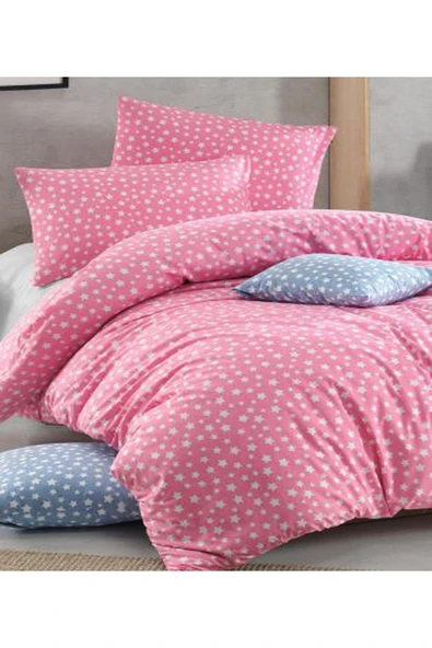 mer-tim ezberbozan ev tekstili Mer-Tim Pamuklu Ranforce Small Size Pembe Yıldız 135x200 Nevresim Seti (Çarşaf Dahil Değildir) ürün görseli 1